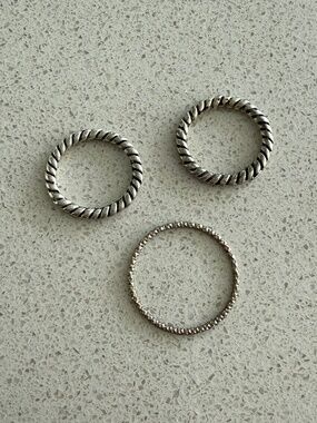 Set of 3 Silver Stackable Rings | Twisted & Textured Minimalist Band Set